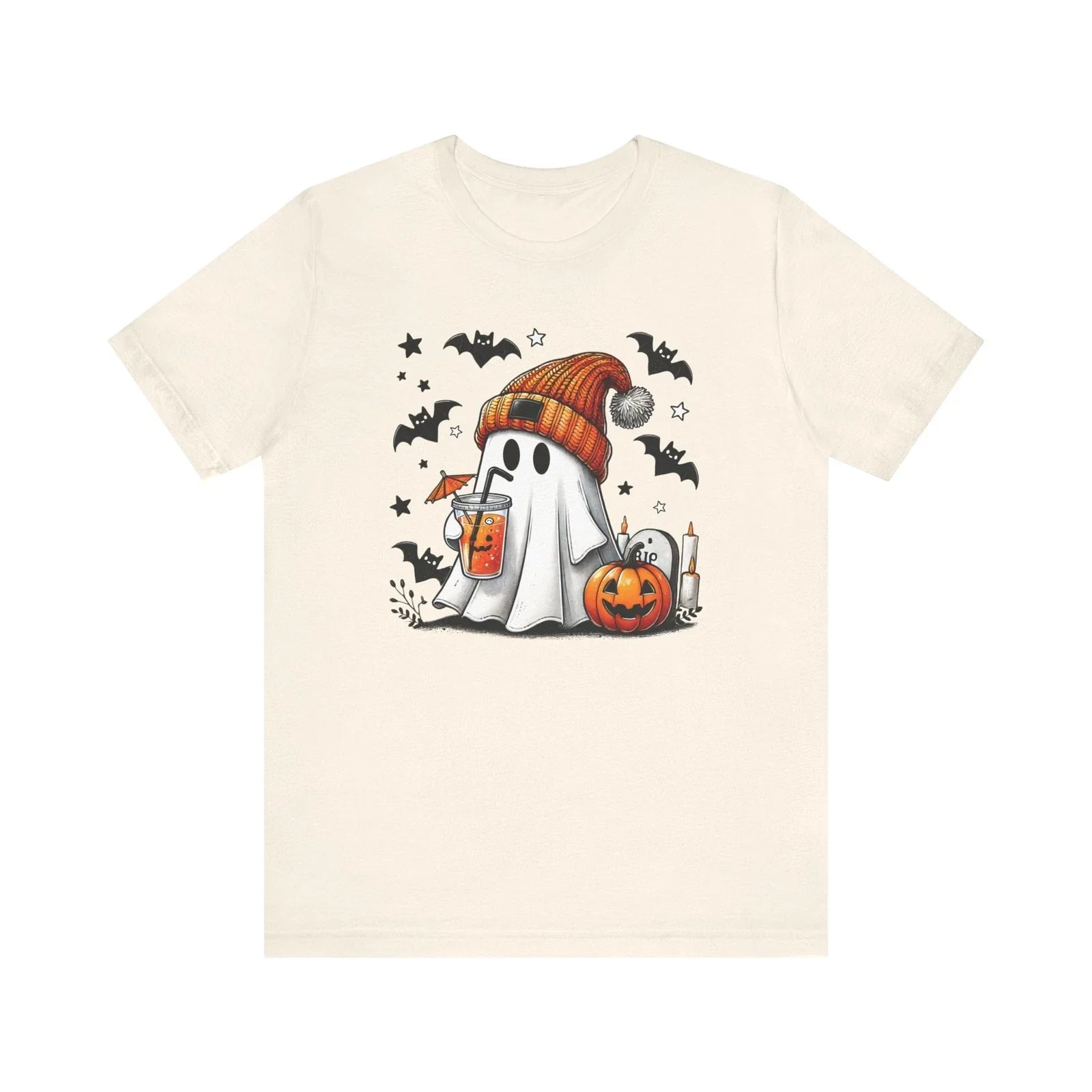 Cute Halloween Ghost Sipping Coffee Short Sleeve - Adult & Kids T-Shirts, Sweatshirts & Hoodies apparel design preview 1