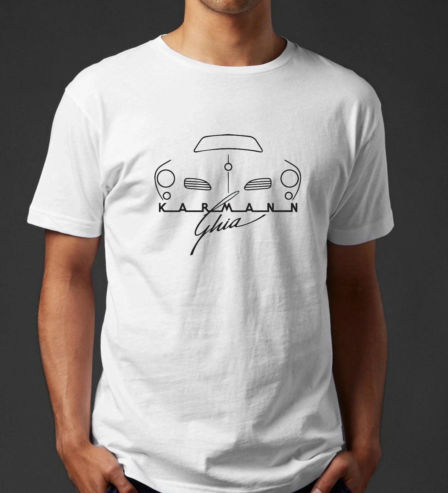 Retro Karmann Ghia Script Front View (5 Color - Adult & Kids T-Shirts, Sweatshirts & Hoodies apparel design preview 1