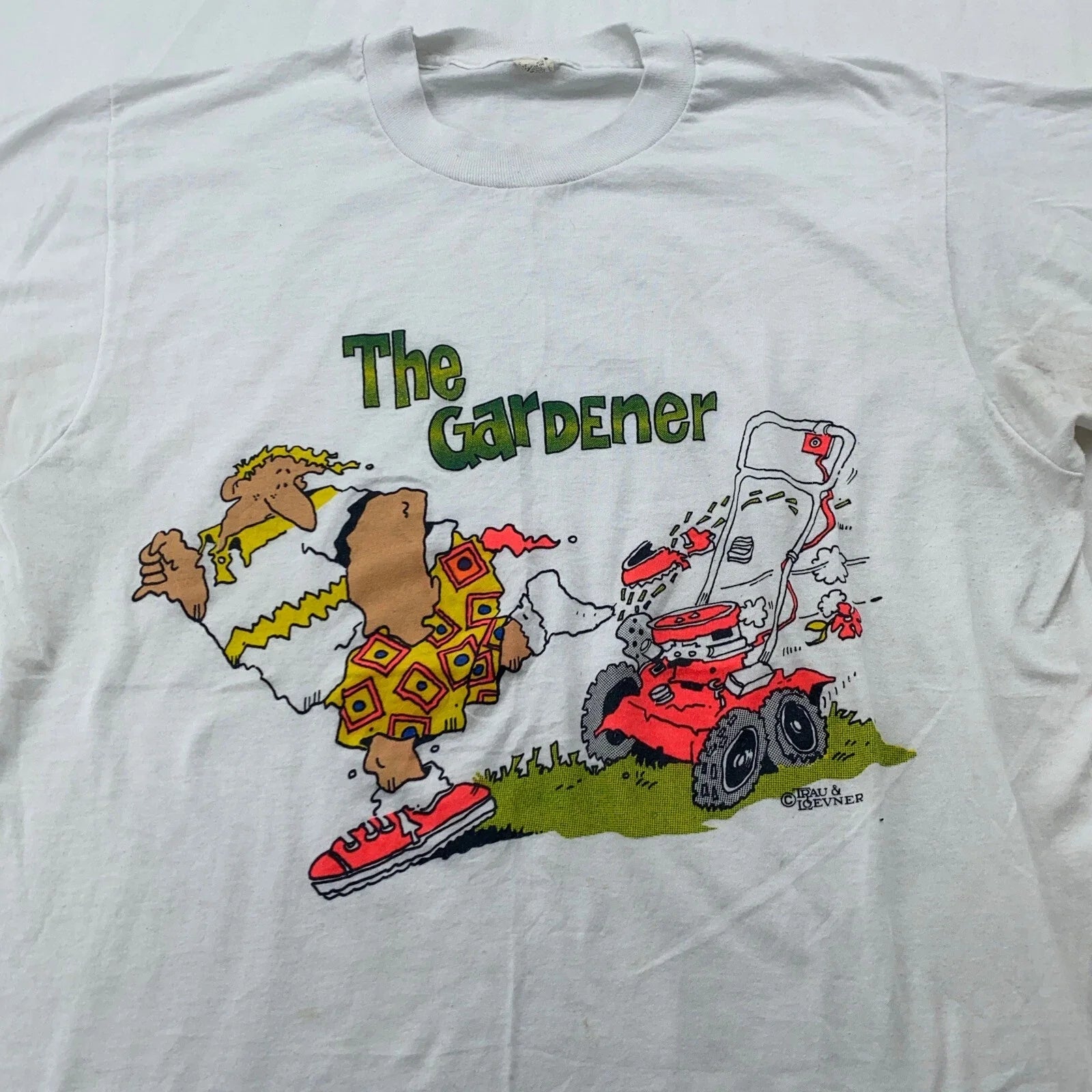 Vintage 90s THE GARDENER LAWNMOWER DAD JOKE CARTOON - Adult & Kids T-Shirts, Sweatshirts & Hoodies apparel design preview 1