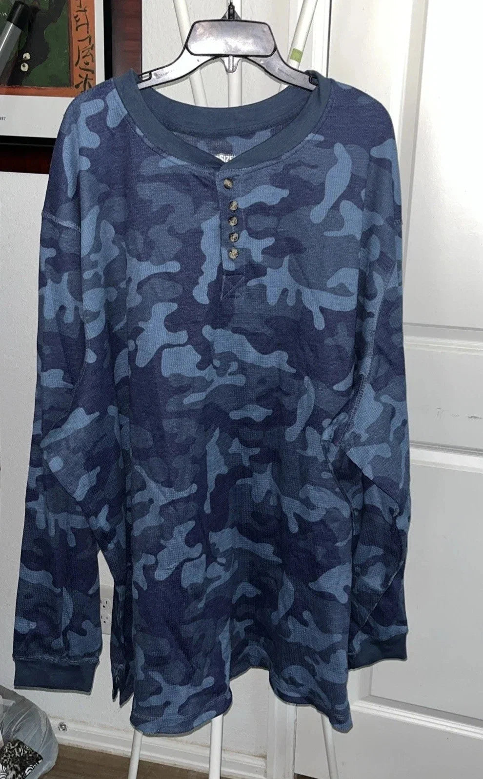 KingSize Blue Camo Thermal Mens Big 5XL Henley - Adult & Kids T-Shirts, Sweatshirts & Hoodies apparel design preview 1