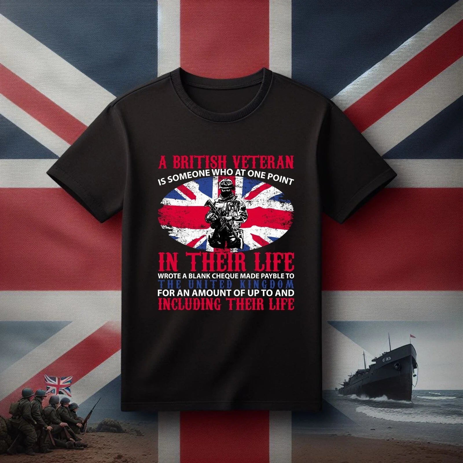 British Veteran D-Day UK Flag Remembrance Day - Adult & Kids T-Shirts, Sweatshirts & Hoodies apparel design preview 1