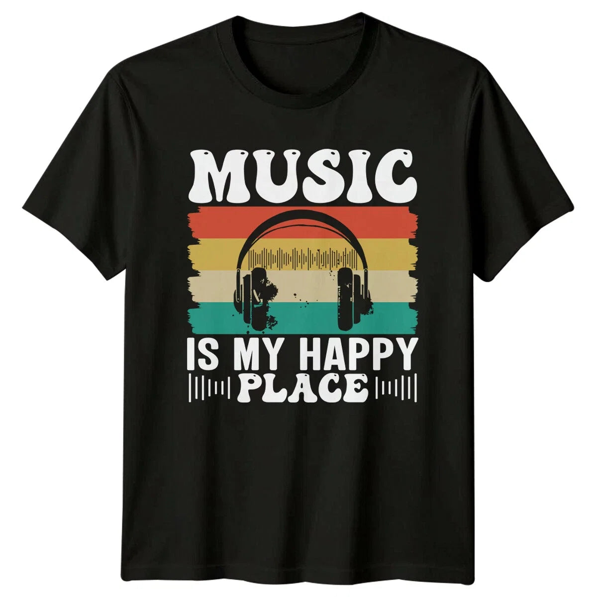 Music Is My Happy Place Retro Headphones Lover - Adult & Kids T-Shirts, Sweatshirts & Hoodies apparel design preview 1