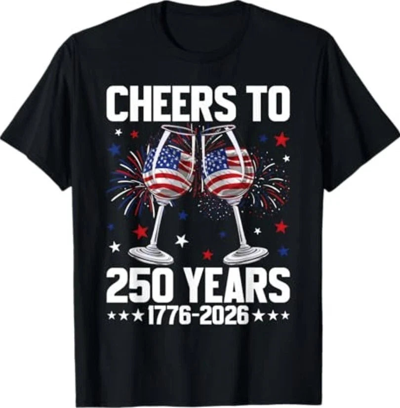 Cheers to 250 USA Years Glasses of Wine 250th - Adult & Kids T-Shirts, Sweatshirts & Hoodies apparel design preview 1