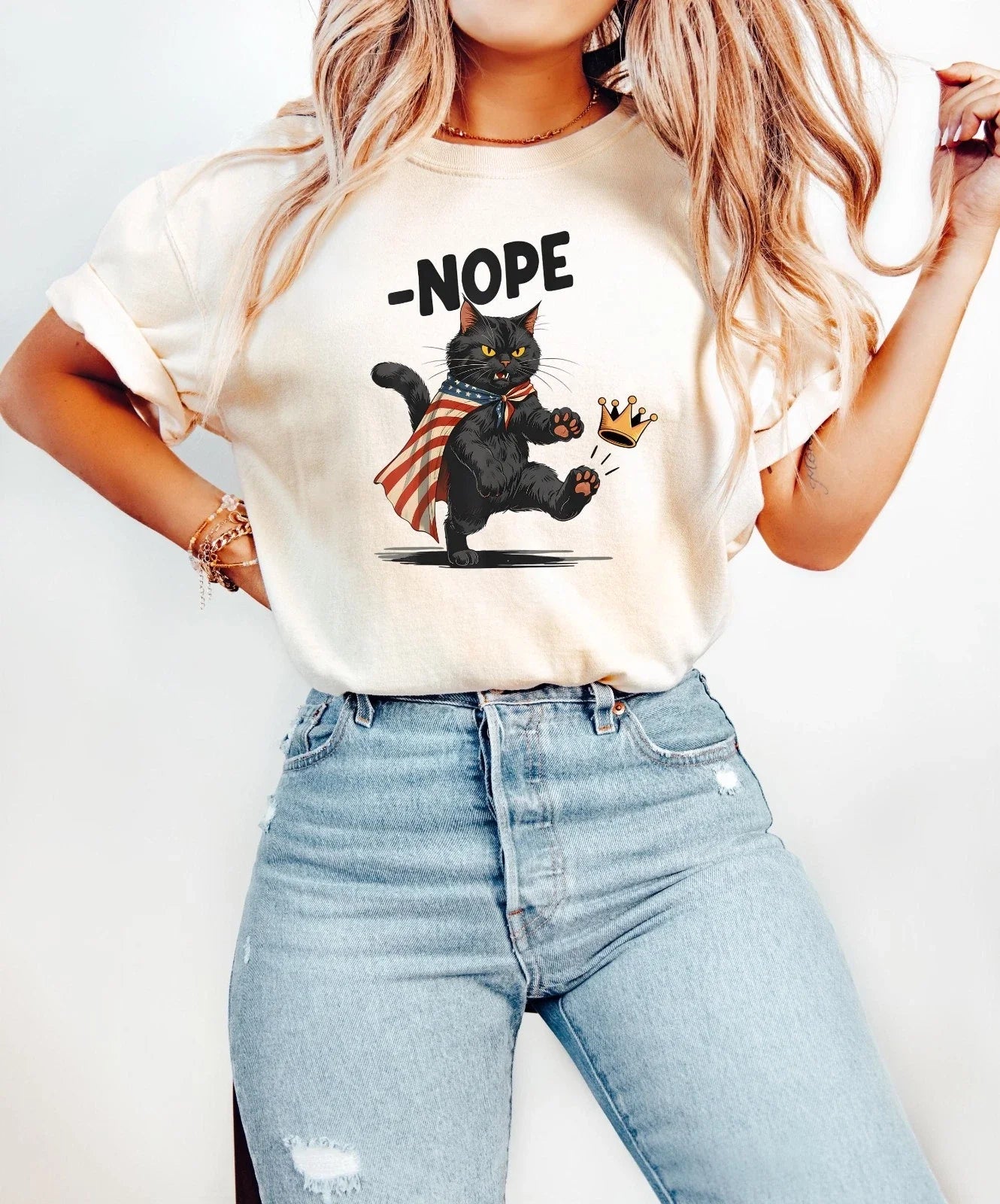 No Kings in America Black Cat Funny Political Meme - Adult & Kids T-Shirts, Sweatshirts & Hoodies apparel design preview 1