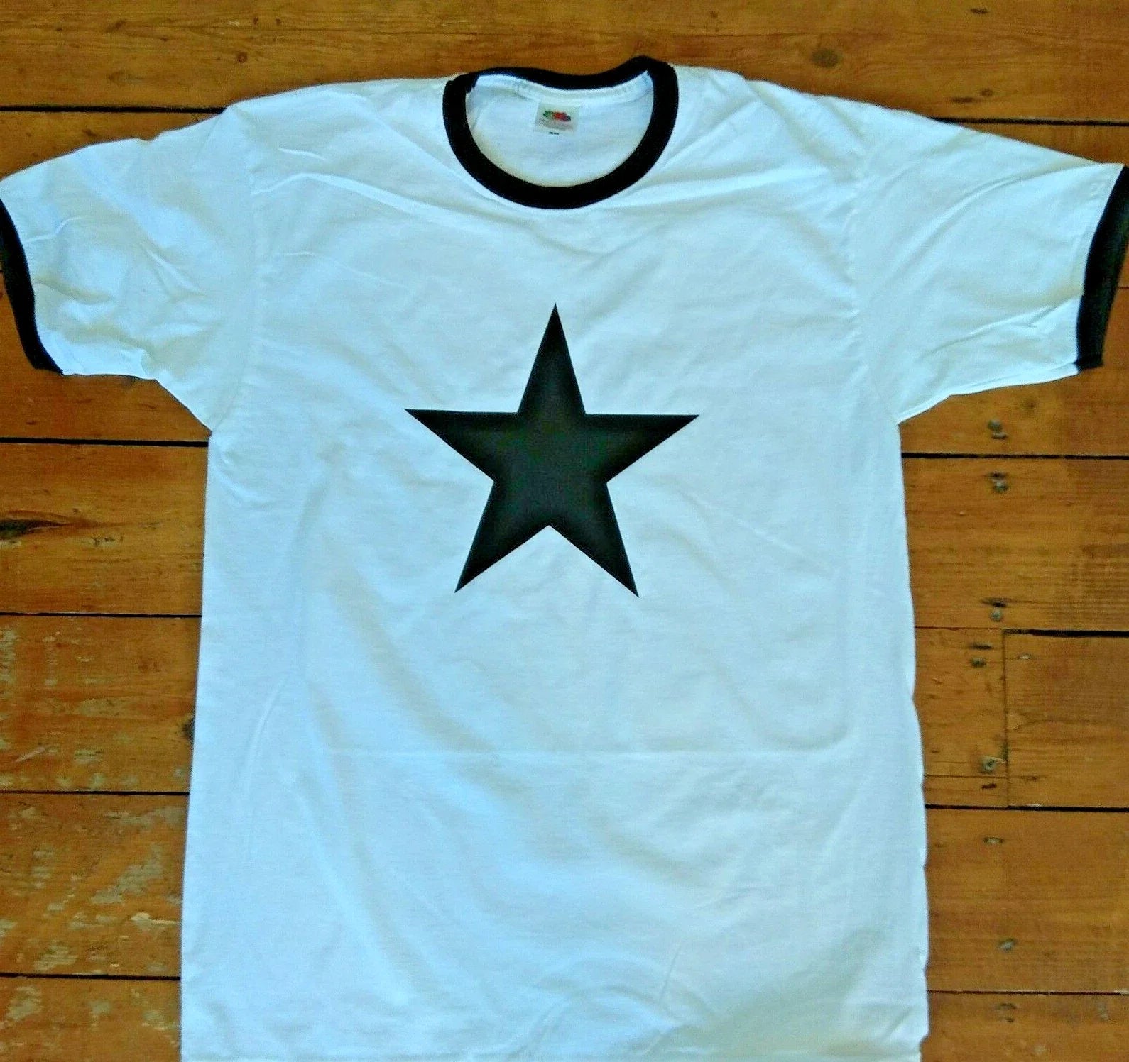 Star White With Black Trim Ringer, 70's, Retro, Punk, - Adult & Kids T-Shirts, Sweatshirts & Hoodies apparel design preview 1