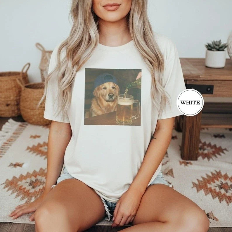 Funny Golden Retriever Drinking Beer Dog Meme Graphic - Adult & Kids T-Shirts, Sweatshirts & Hoodies apparel design preview 1