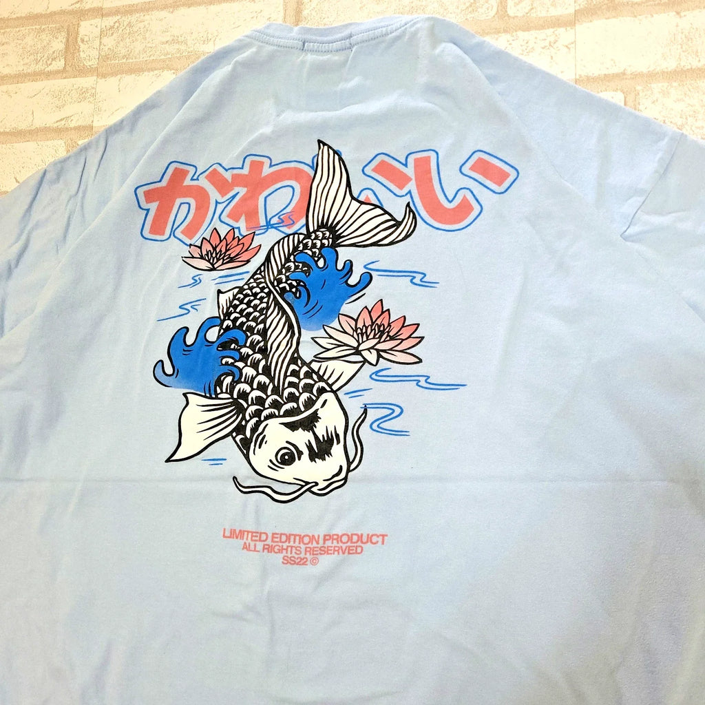 Koi Lotus Japanese Style Graphic Oversized Baby Blue - Adult & Kids T-Shirts, Sweatshirts & Hoodies apparel design preview 1
