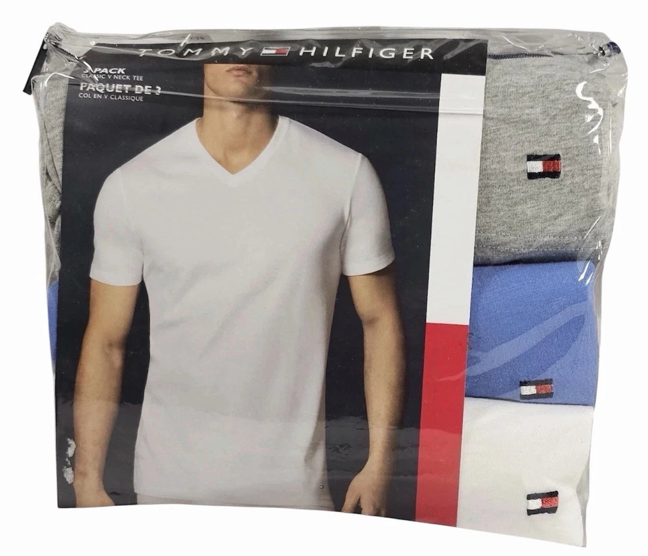 Tommy Hilfiger 3 Pk Classic V-Neck Gray Blue White - Adult & Kids T-Shirts, Sweatshirts & Hoodies apparel design preview 1