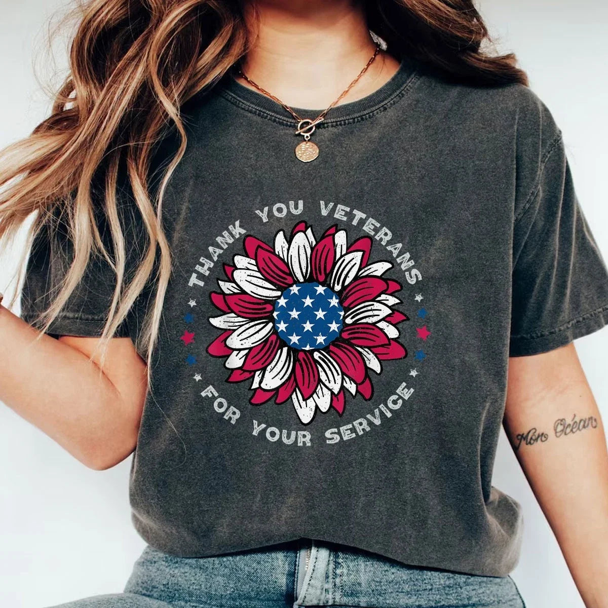 Sunflower Thank You Veterans Day Military Tribute - Adult & Kids T-Shirts, Sweatshirts & Hoodies apparel design preview 1