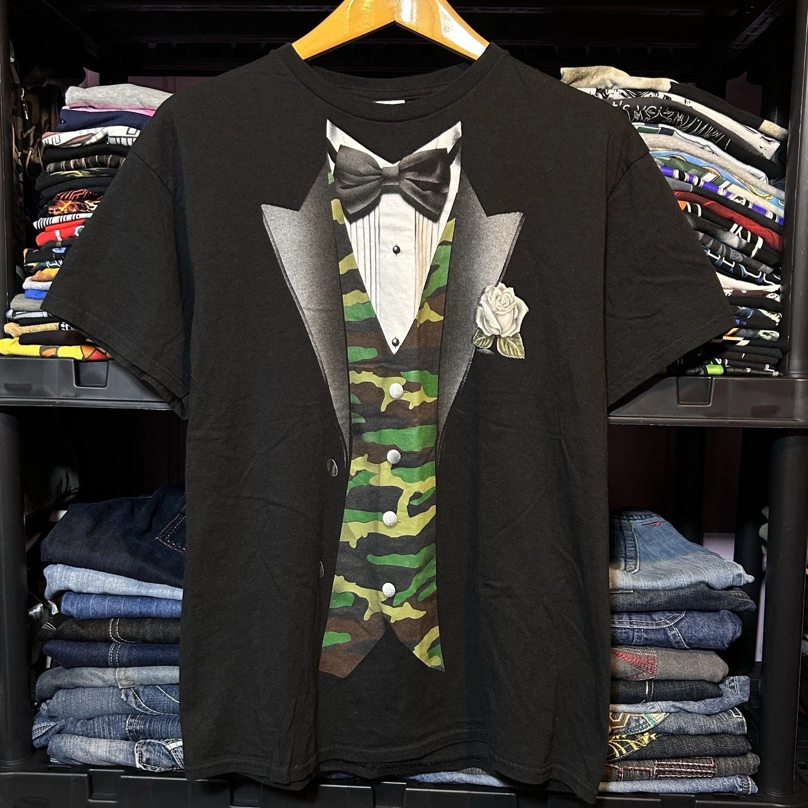 Y2K Camo Tuxedo Graphic Size L - Adult & Kids T-Shirts, Sweatshirts & Hoodies apparel design preview 1