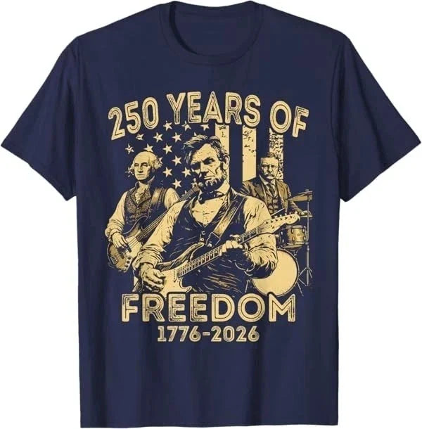 Abraham Lincoln Playing Guitar 4th July 250th - Adult & Kids T-Shirts, Sweatshirts & Hoodies apparel design preview 1