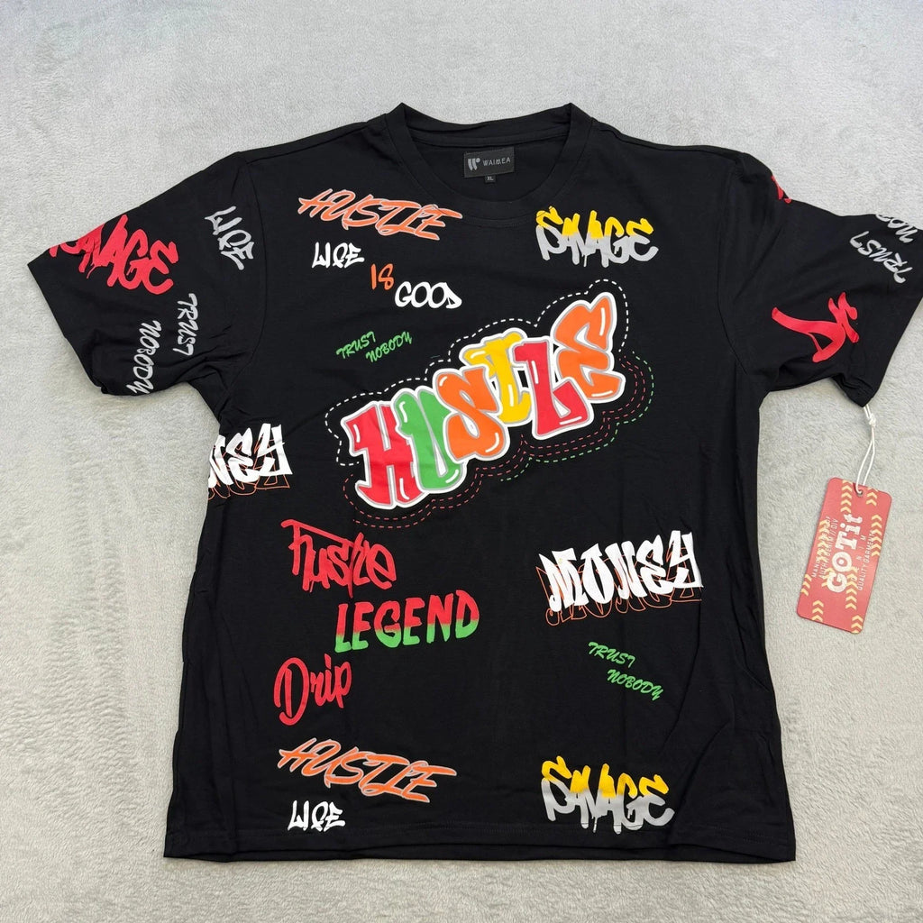 Waimea Graphic Mens XL Black Hustle Savage Graffiti - Adult & Kids T-Shirts, Sweatshirts & Hoodies apparel design preview 1