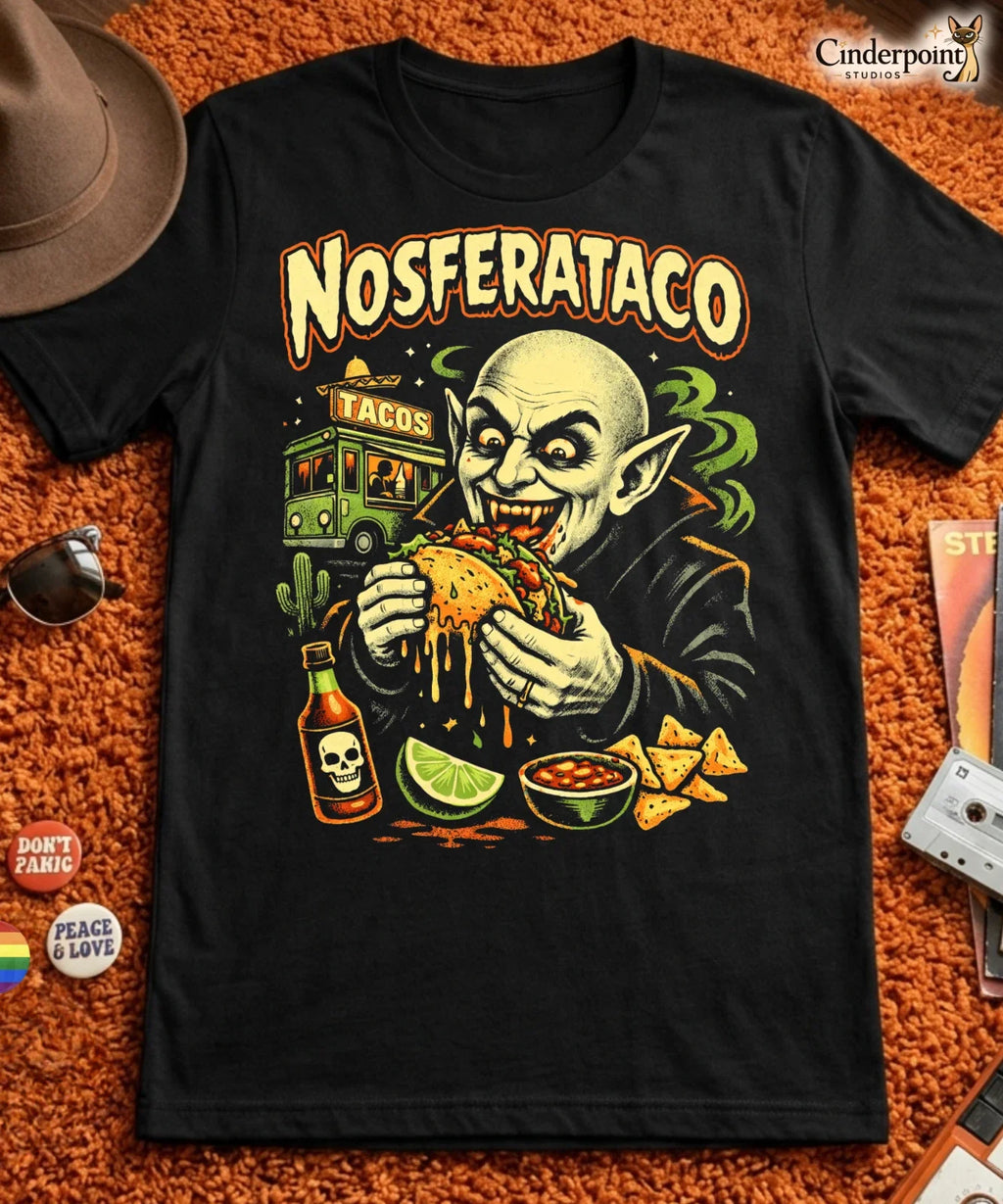 Nosferataco Funny Nosferatu Vampire Horror Campy Taco - Adult & Kids T-Shirts, Sweatshirts & Hoodies apparel design preview 1