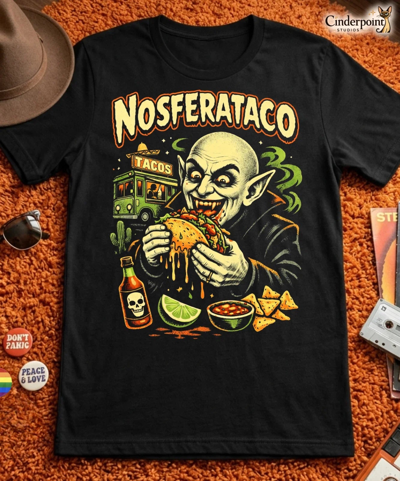 Nosferataco Funny Nosferatu Vampire Horror Campy Taco - Adult & Kids T-Shirts, Sweatshirts & Hoodies apparel design preview 1