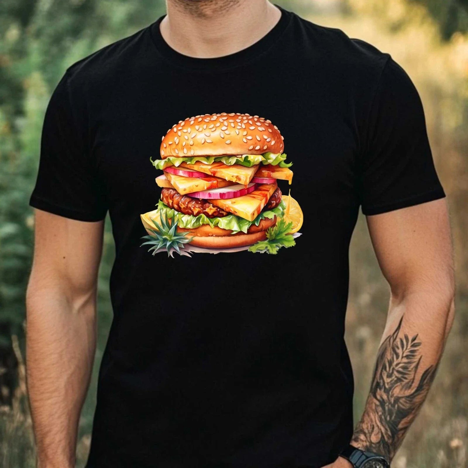 Mens Watercolour Cheeseburger Motif Cotton Size XS to - Adult & Kids T-Shirts, Sweatshirts & Hoodies apparel design preview 1