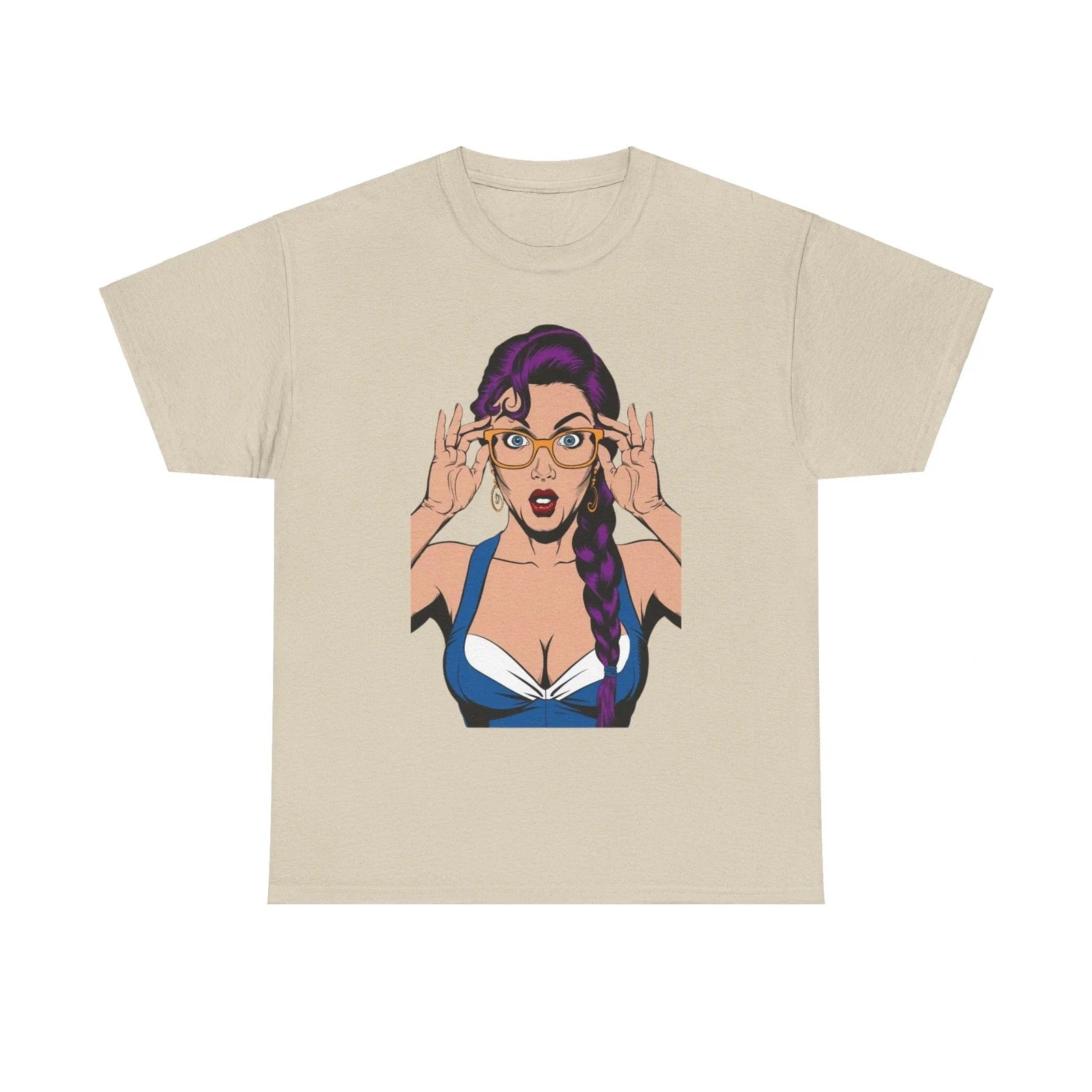 Sexy PopArt Girl Glasses and Braids unisex heavy - Adult & Kids T-Shirts, Sweatshirts & Hoodies apparel design preview 1