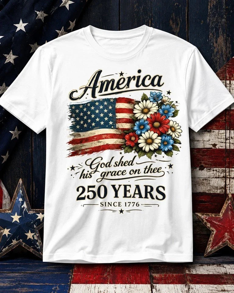 250th Anniversary Flag Floral USA Patriotic S-5XL - Adult & Kids T-Shirts, Sweatshirts & Hoodies apparel design preview 1