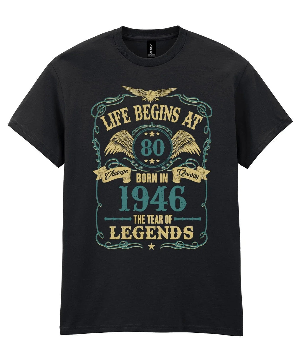 Life Begins at 80 Mens Funny Born In 1946 80th - Adult & Kids T-Shirts, Sweatshirts & Hoodies apparel design preview 1