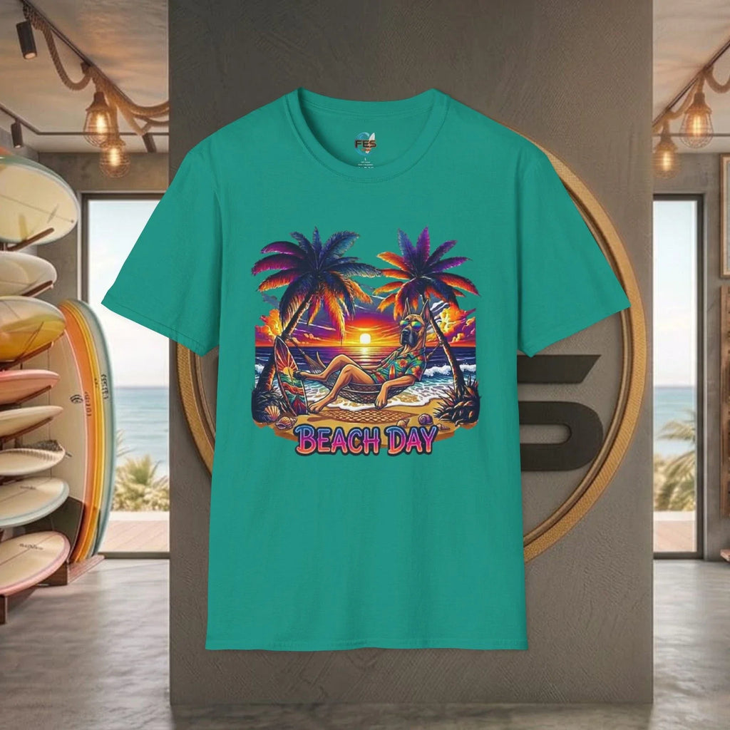 Cool Great Dane Dog Sunglass Sunset Beach Day Surf - Adult & Kids T-Shirts, Sweatshirts & Hoodies apparel design preview 1