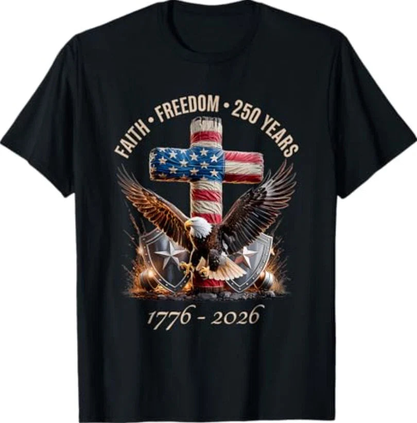 Faith Freedom 250 Years 250th Anniversary USA - Adult & Kids T-Shirts, Sweatshirts & Hoodies apparel design preview 1