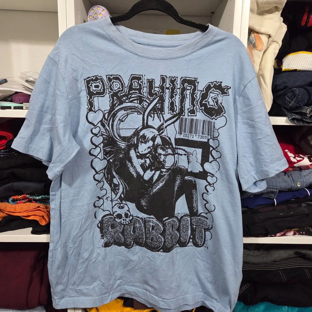 Praying Rabbit Mens Graphic Light Blue Anime Bunny - Adult & Kids T-Shirts, Sweatshirts & Hoodies apparel design preview 1