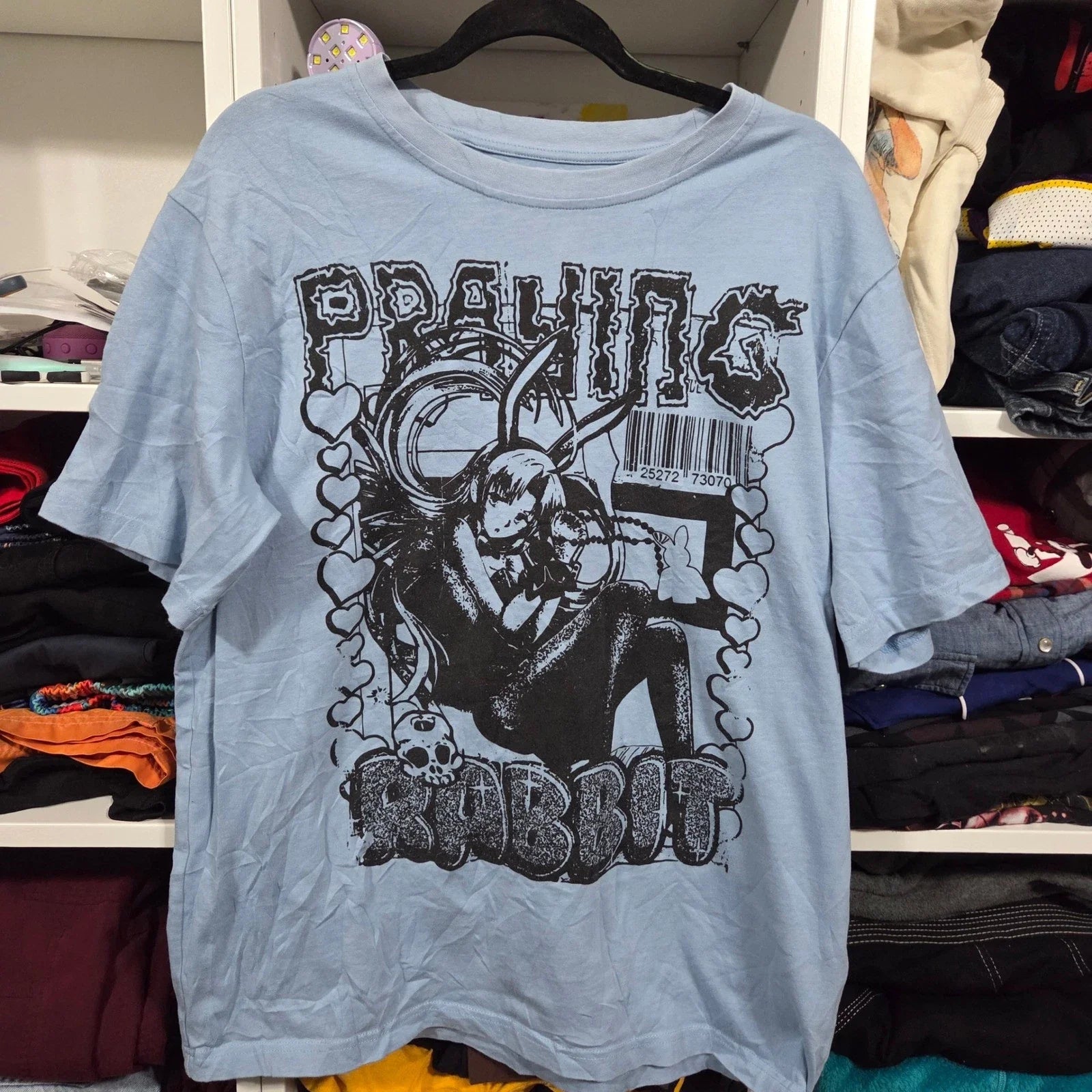 Praying Rabbit Mens Graphic Light Blue Anime Bunny - Adult & Kids T-Shirts, Sweatshirts & Hoodies apparel design preview 1