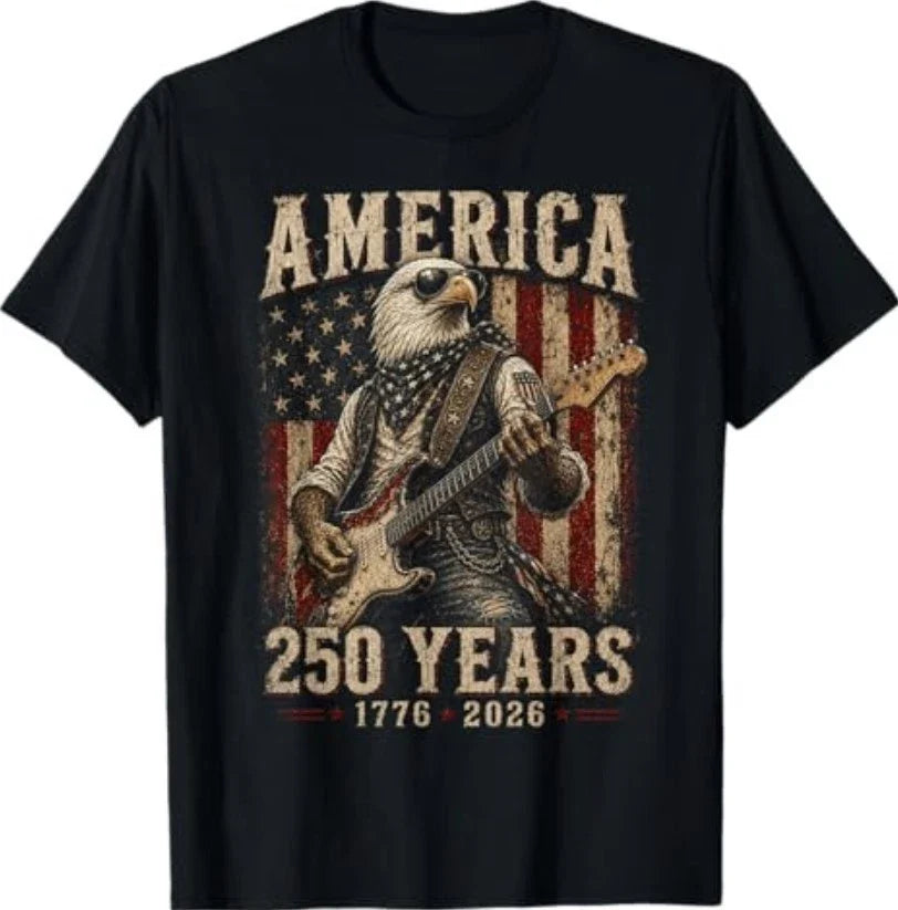Vintage Eagle Playing Guitar 250 Years America 4th of - Adult & Kids T-Shirts, Sweatshirts & Hoodies apparel design preview 1