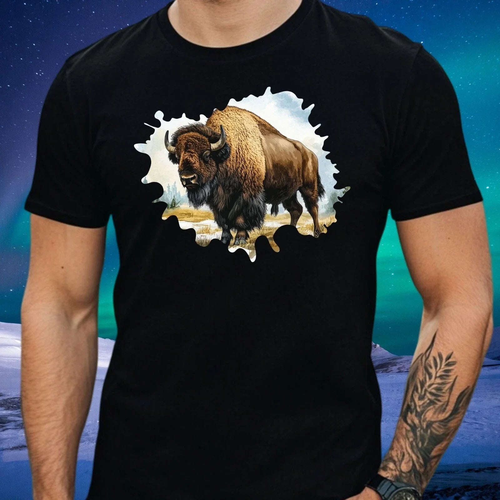 Mens Hand Drawn Bison Motif Cotton Size XS to 5XL - Adult & Kids T-Shirts, Sweatshirts & Hoodies apparel design preview 1