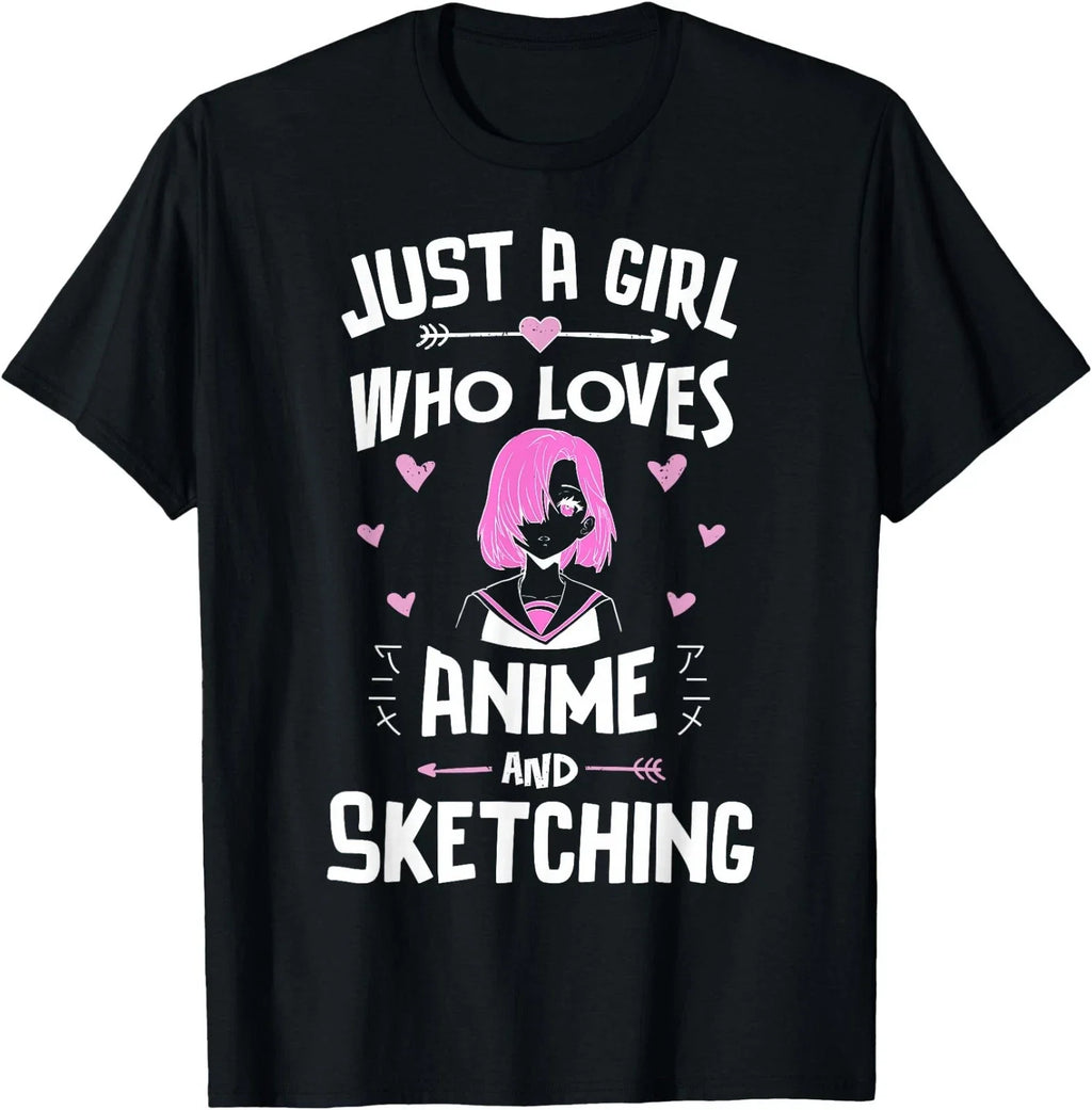 Just A Girl Who Loves Anime and Sketching Kawaii - Adult & Kids T-Shirts, Sweatshirts & Hoodies apparel design preview 1