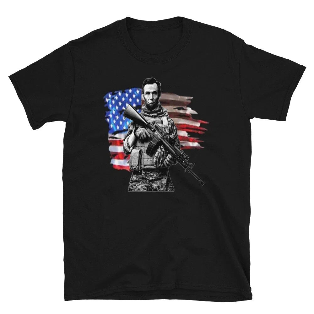 Tactical Abe Lincoln Soldier with Flag Short-Sleeve - Adult & Kids T-Shirts, Sweatshirts & Hoodies apparel design preview 1