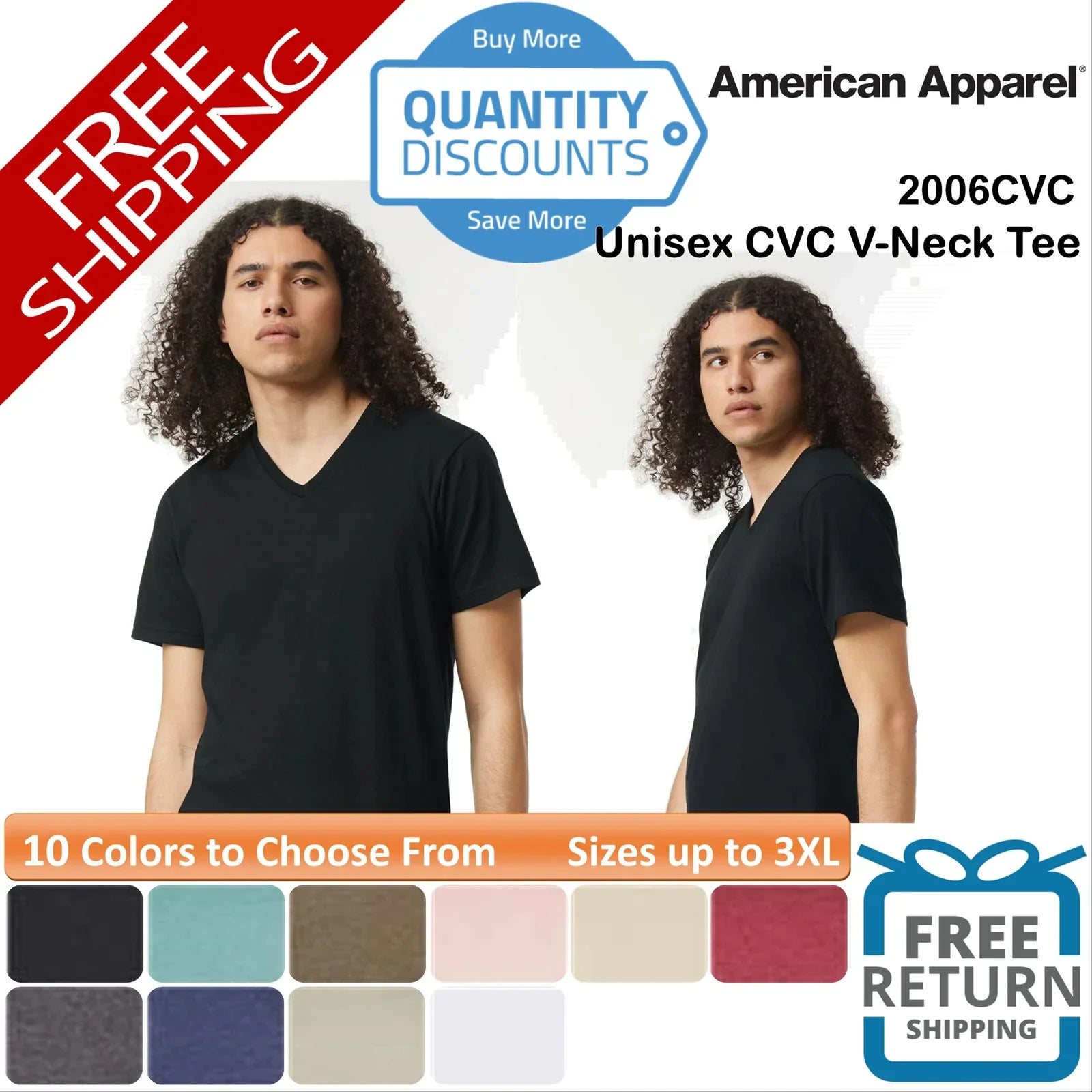 American Apparel CVC V-Neck Plain Blank Short Sleeve - Adult & Kids T-Shirts, Sweatshirts & Hoodies apparel design preview 1