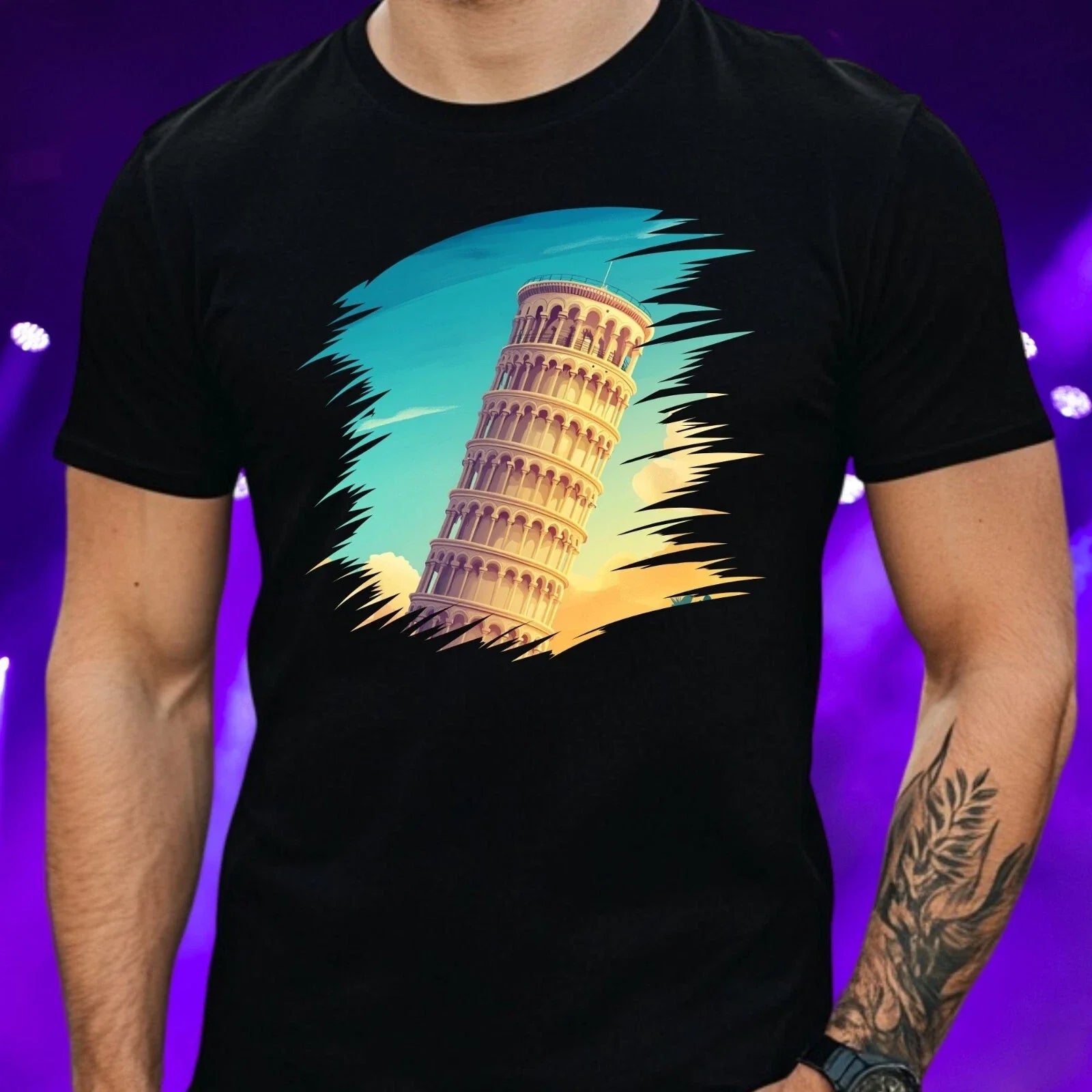 Mens Pisa Tower Motif Cotton Size XS to 5XL - Adult & Kids T-Shirts, Sweatshirts & Hoodies apparel design preview 1