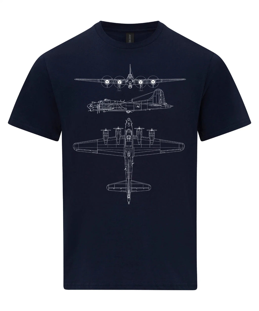 B-17 Flying Fortress Technical Drawing Blueprint - Adult & Kids T-Shirts, Sweatshirts & Hoodies apparel design preview 1