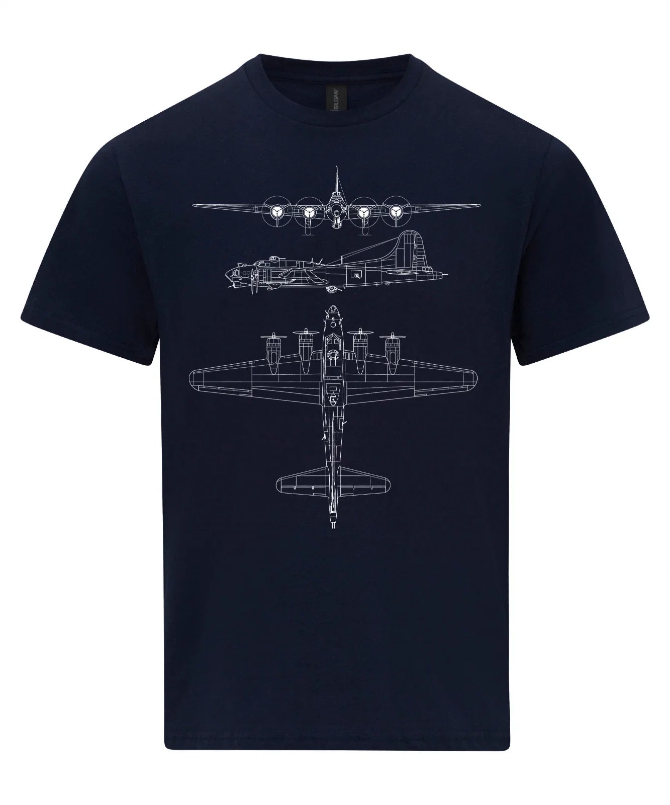 B-17 Flying Fortress Technical Drawing Blueprint - Adult & Kids T-Shirts, Sweatshirts & Hoodies apparel design preview 1
