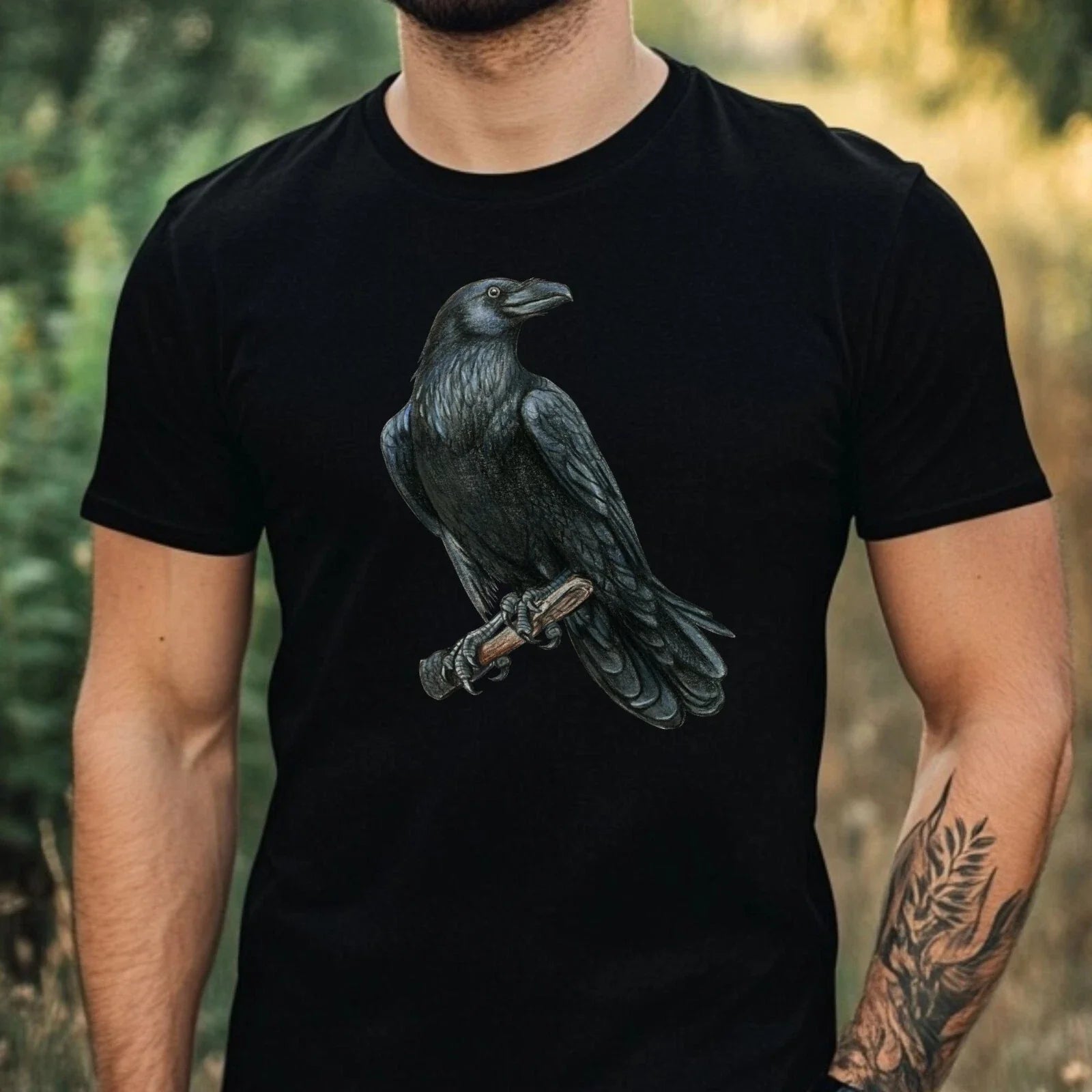 Mens Black Raven Motif Cotton Size XS to 5XL - Adult & Kids T-Shirts, Sweatshirts & Hoodies apparel design preview 1