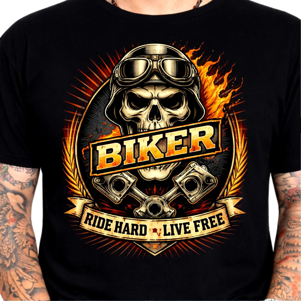 Ride Hard Live Free Skull Biker Motorcycle Pistons - Adult & Kids T-Shirts, Sweatshirts & Hoodies apparel design preview 1