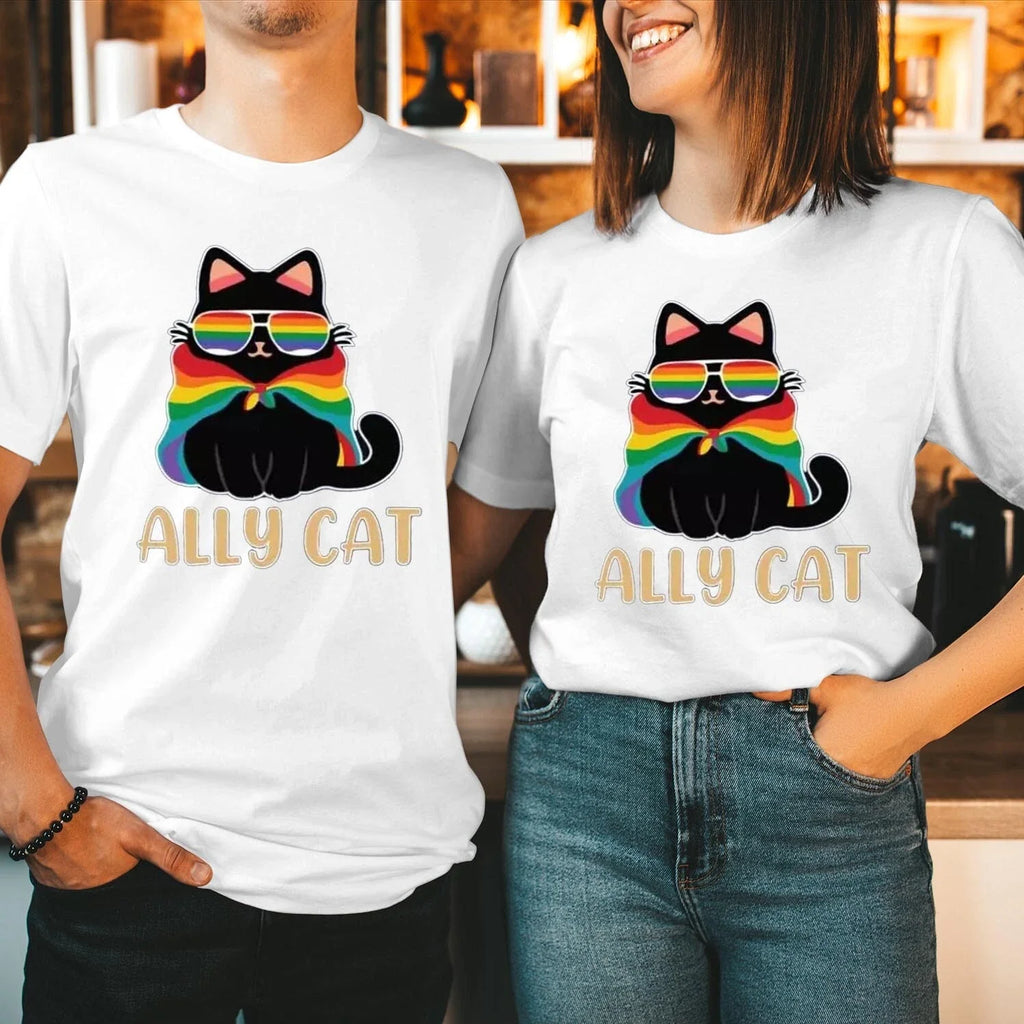 (P 3 Rainbow Pride Ally Cat Love Heart Gay Month - Adult & Kids T-Shirts, Sweatshirts & Hoodies apparel design preview 1