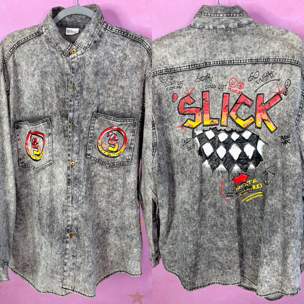 Vintage 80s 90s Slick Bad Boy Acid Wash Gray Jean - Adult & Kids T-Shirts, Sweatshirts & Hoodies apparel design preview 1