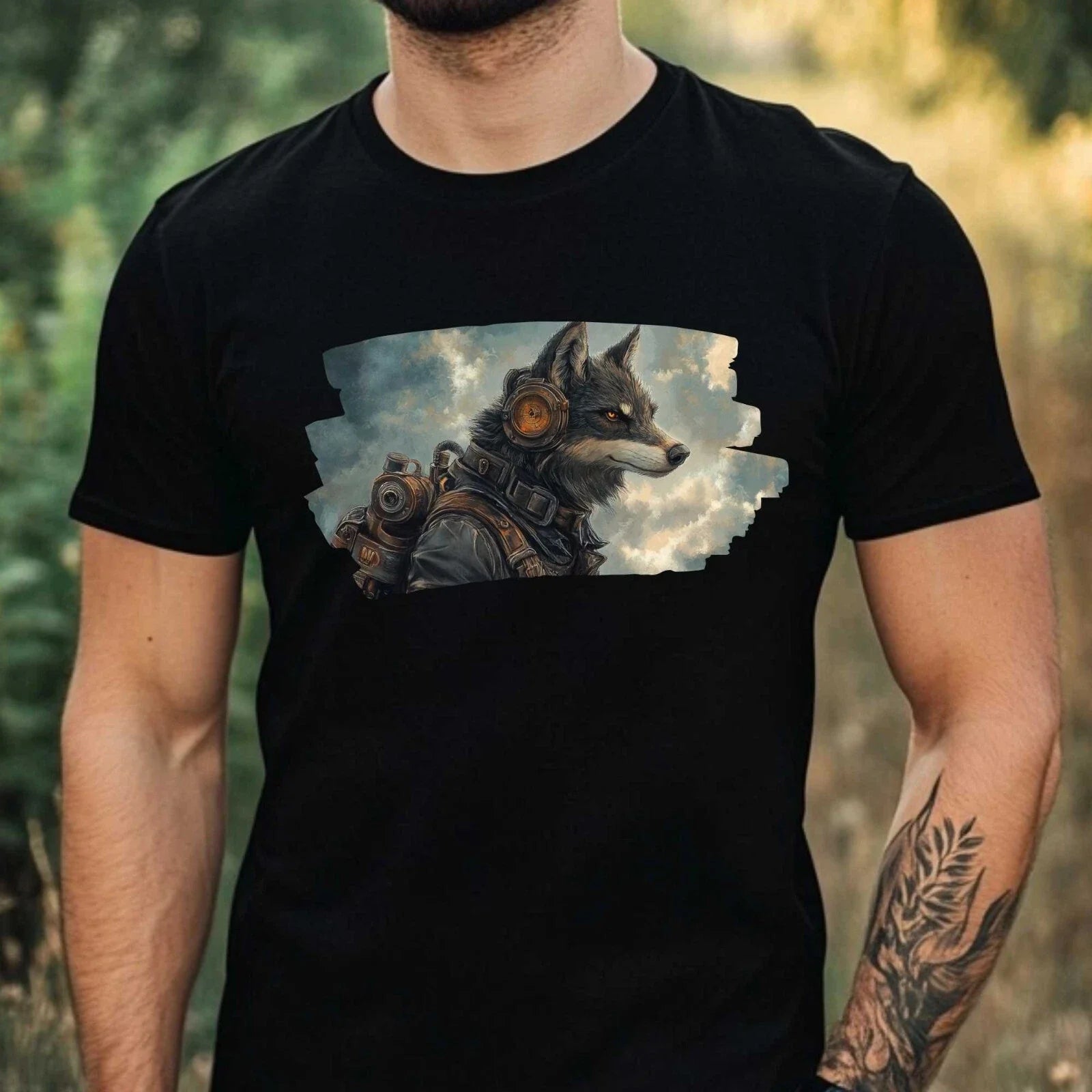 Mens Steampunk Wolf Motif Cotton Size XS to 5XL - Adult & Kids T-Shirts, Sweatshirts & Hoodies apparel design preview 1