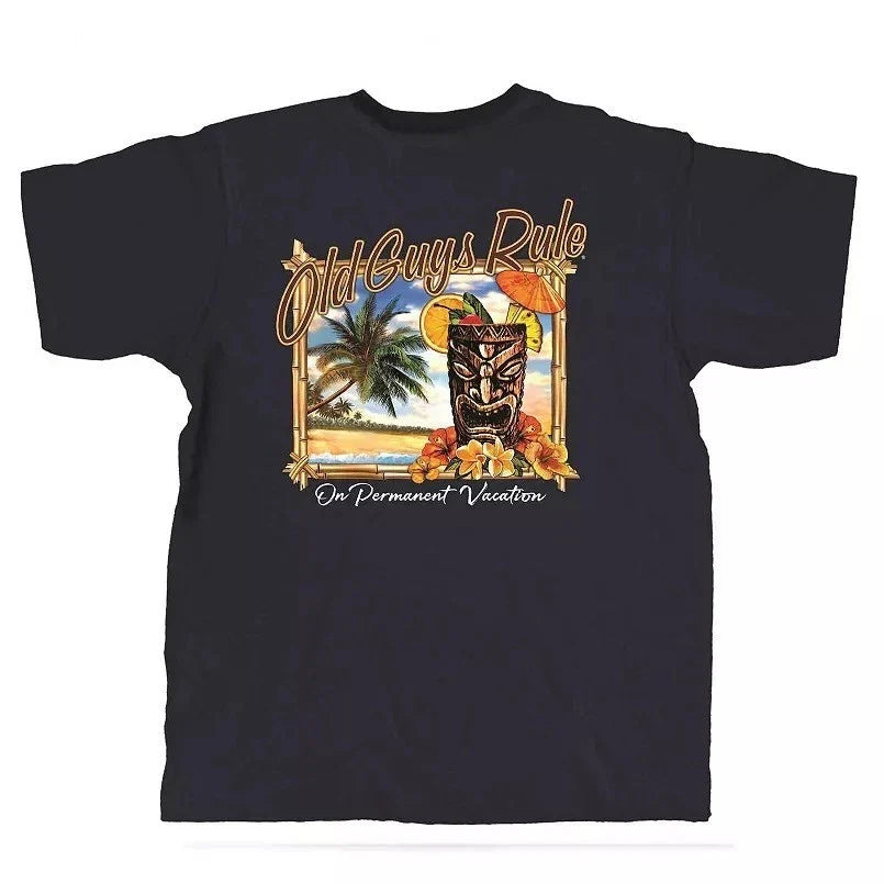 New OLD GUYS RULE PERMANENT VACATION, TIKI, NAVY BLUE - Adult & Kids T-Shirts, Sweatshirts & Hoodies apparel design preview 1