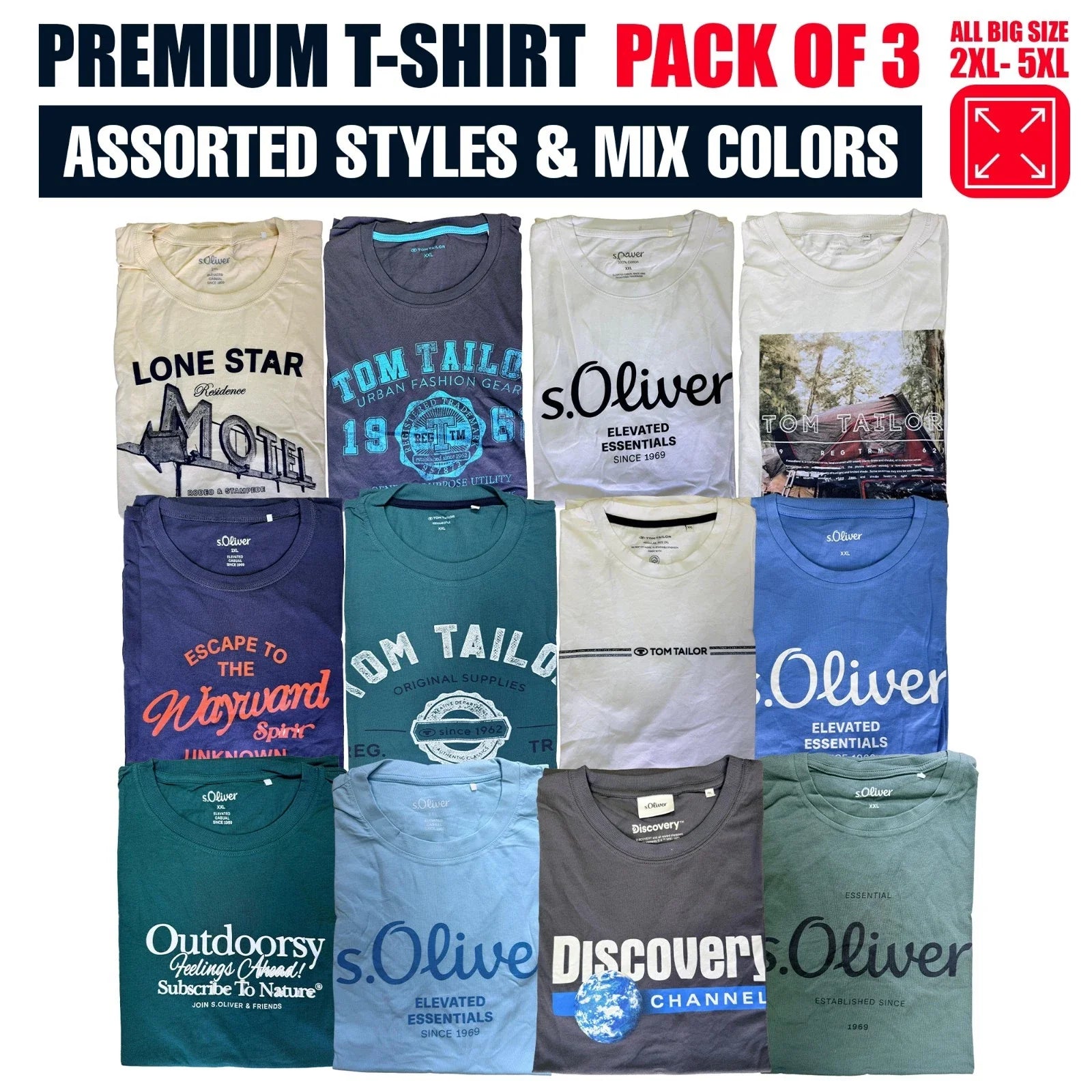 Men's Big Size Printed 100% Cotton Pack of 3 Assorted - Adult & Kids T-Shirts, Sweatshirts & Hoodies apparel design preview 1