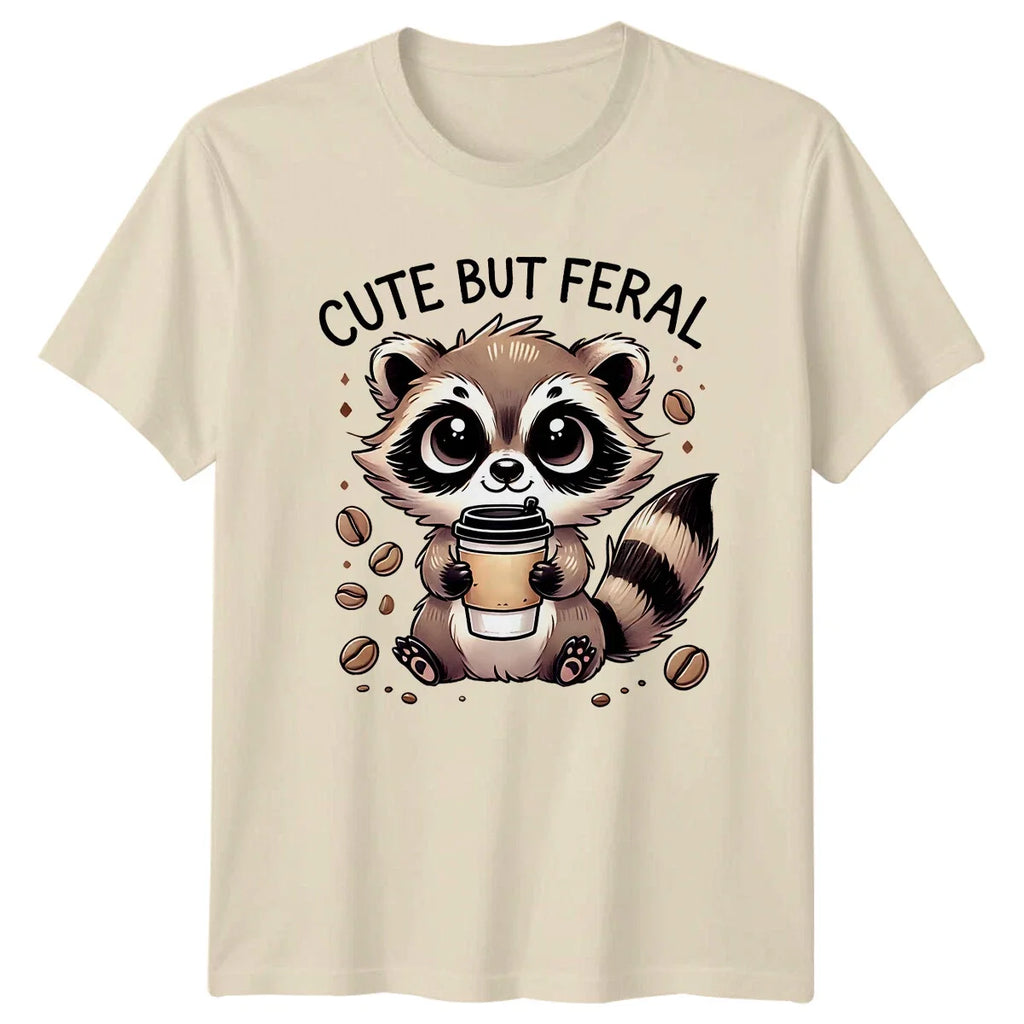 Cute But Feral Funny Raccoon Coffee Animal Pun - Adult & Kids T-Shirts, Sweatshirts & Hoodies apparel design preview 1
