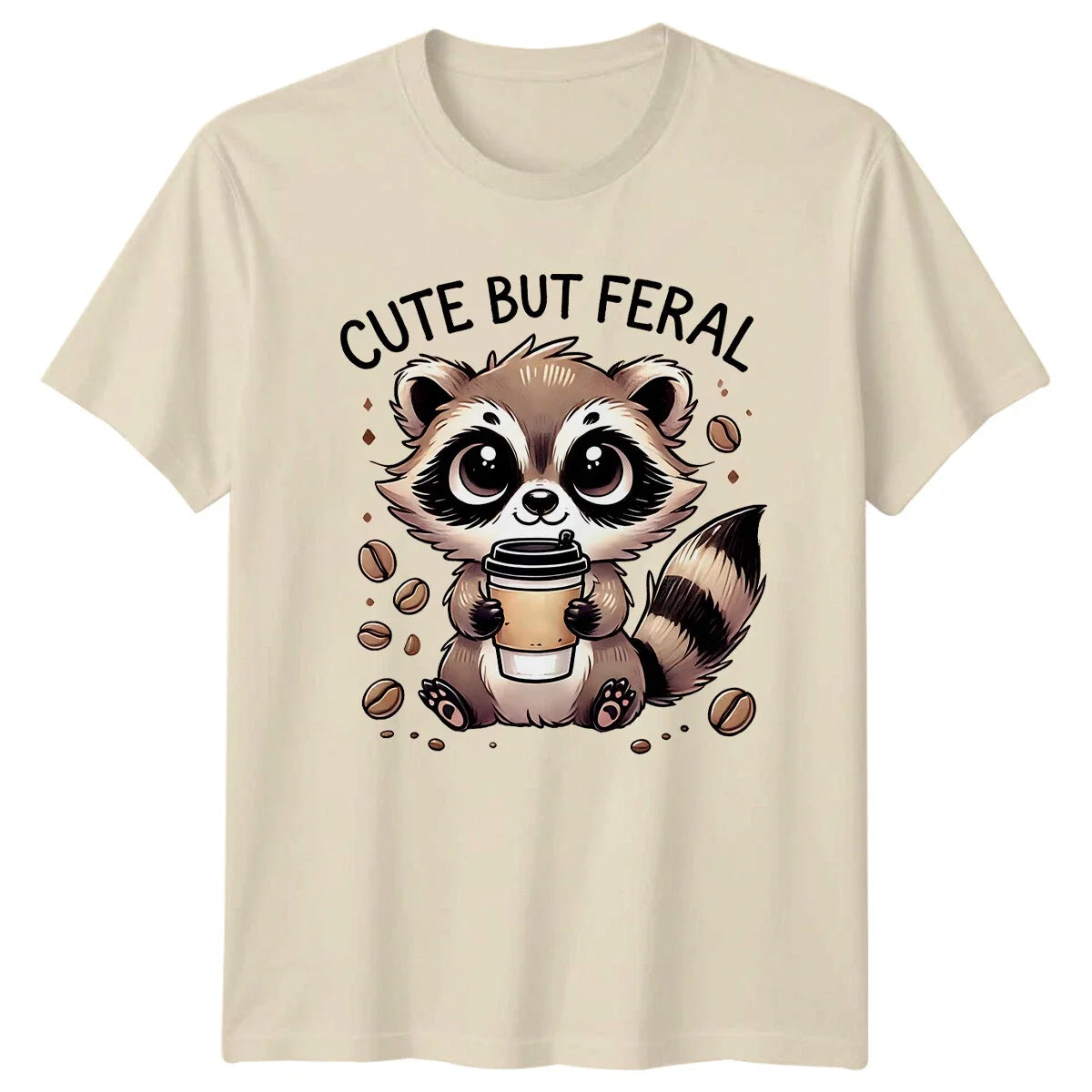 Cute But Feral Funny Raccoon Coffee Animal Pun - Adult & Kids T-Shirts, Sweatshirts & Hoodies apparel design preview 1