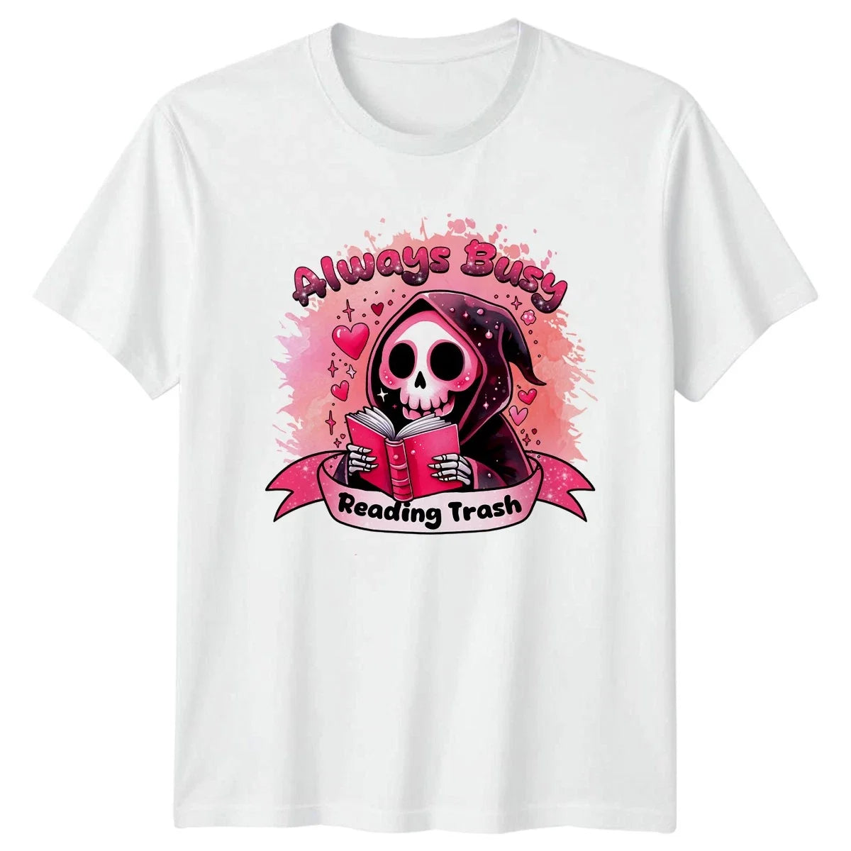 Always Busy Reading Trash Cute Grim Reaper Book Lover - Adult & Kids T-Shirts, Sweatshirts & Hoodies apparel design preview 1