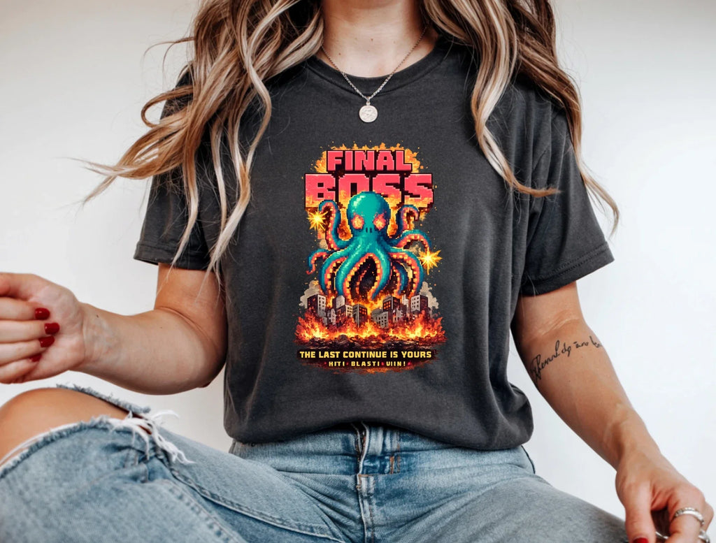 Final Boss Retro Gamer Pixel Octopus Arcade Gaming - Adult & Kids T-Shirts, Sweatshirts & Hoodies apparel design preview 1