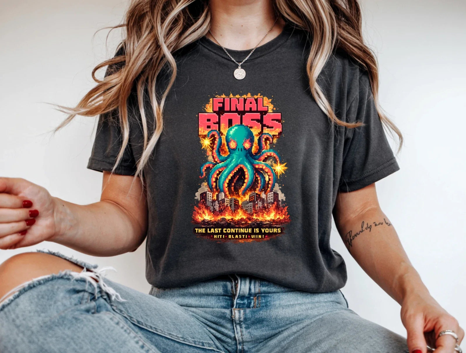 Final Boss Retro Gamer Pixel Octopus Arcade Gaming - Adult & Kids T-Shirts, Sweatshirts & Hoodies apparel design preview 1