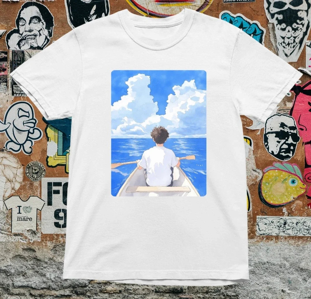 Ghibli Anime Boat Inspired Ocean Sky Aesthetic - Adult & Kids T-Shirts, Sweatshirts & Hoodies apparel design preview 1