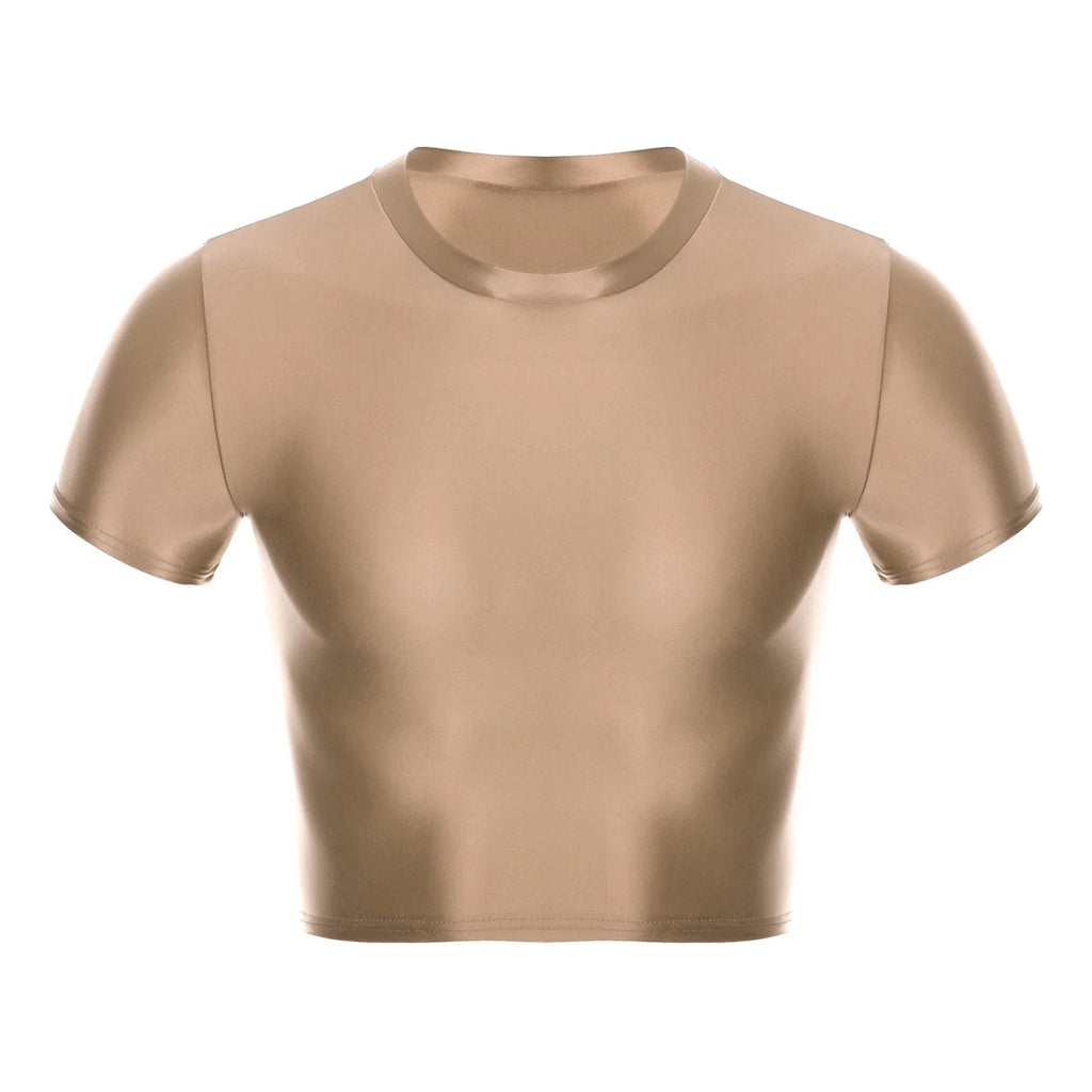 Men Glossy Crop Tops Stretchy Casual Short Sleeve - Adult & Kids T-Shirts, Sweatshirts & Hoodies apparel design preview 1