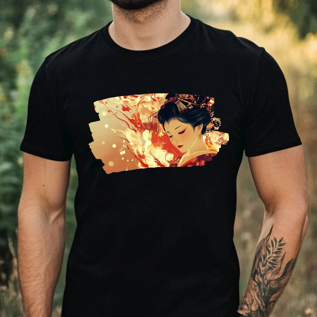 Mens Geisha on Fire Motif Cotton Size XS to 5XL - Adult & Kids T-Shirts, Sweatshirts & Hoodies apparel design preview 1