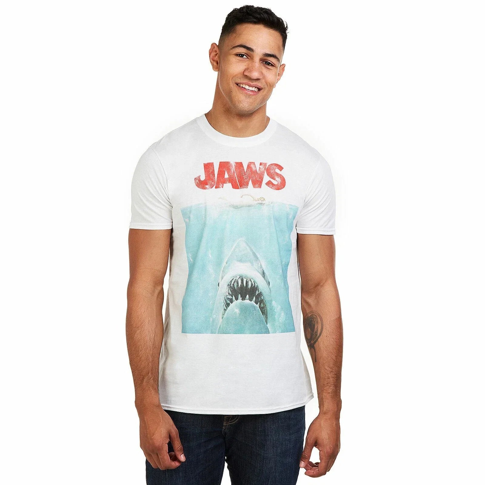 Official Jaws Mens Classic Movie Poster White S-XXL - Adult & Kids T-Shirts, Sweatshirts & Hoodies apparel design preview 1